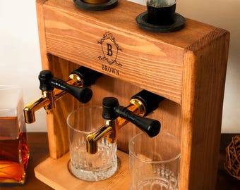 Personalized Wooden Whiskey Dispenser, Alcohol Dispenser with Glasses, Whiskey Decanter, Anniversary Gifts, New Home Gift, Whiskey Fountain