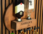 Personalized Wooden Liquor Dispenser: Wall Mounted Whiskey Bar, Gift for Dad