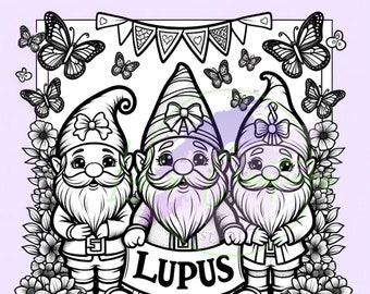 Joyful Gnomes - Lupus Awareness Coloring Page with Symbolic Butterflies