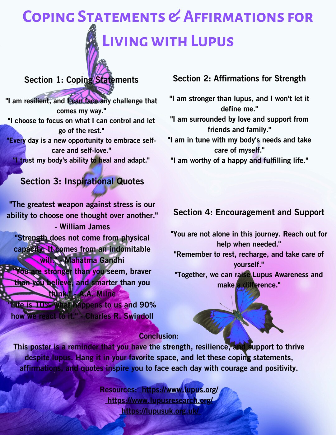 Lupus Coping Statements &amp; Affirmations Printable Poster Instant Download - Etsy