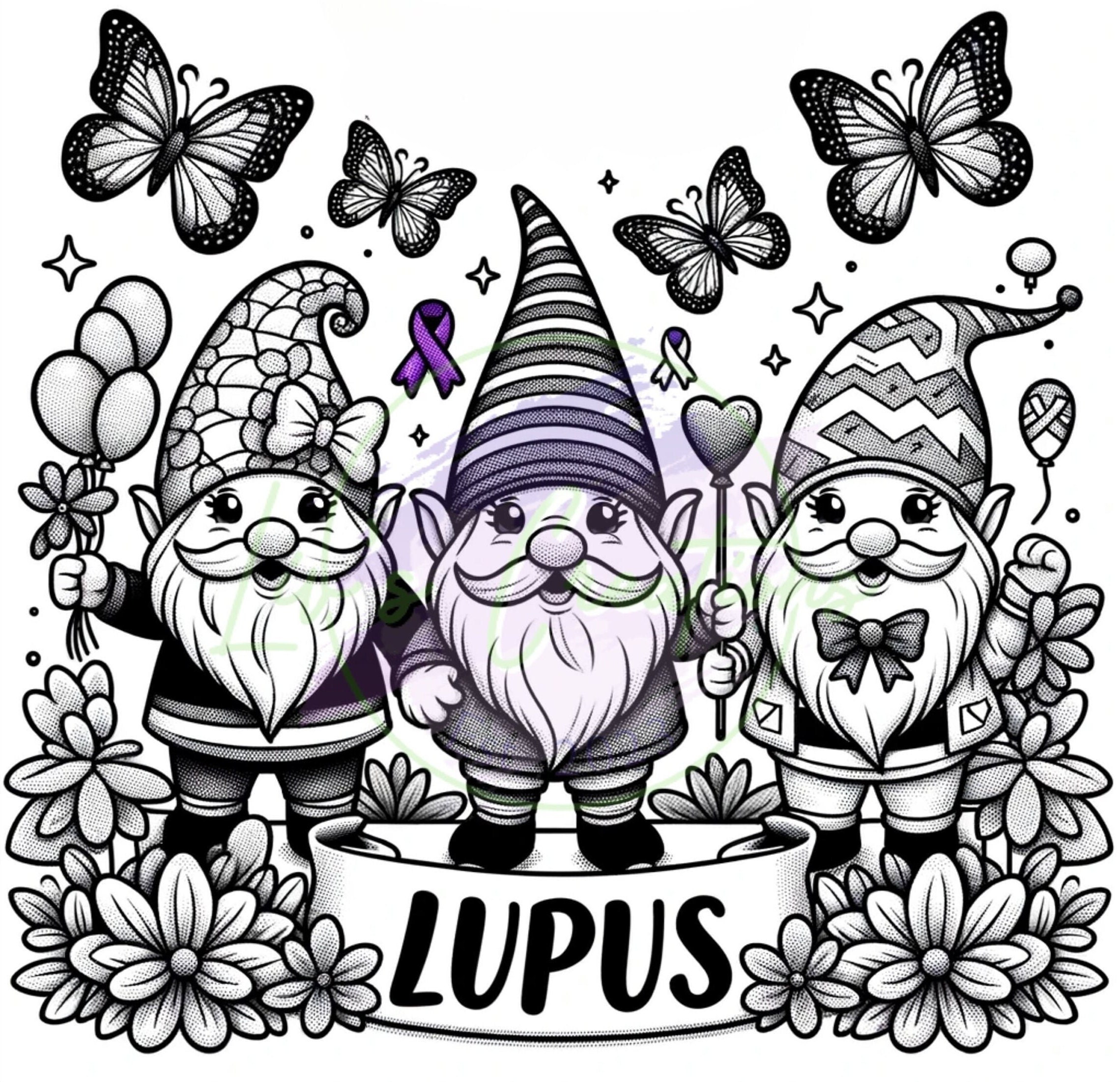 Joyful Gnomes - Lupus Awareness Coloring Page With Symbolic Butterflies - Etsy