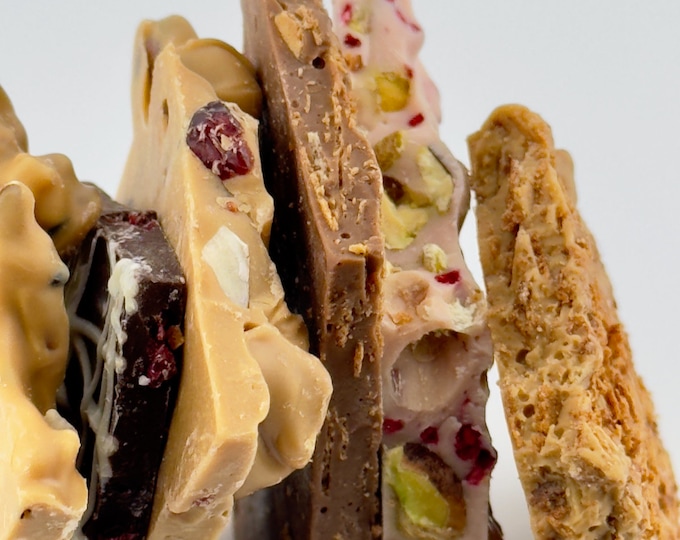 Selection of Chocolate Barks - Milk, Dark, Dulcey, White with Berries, Nuts, Waffle Crumble, 8 oz