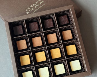 Shades of Chocolate - 16-Piece Collection - Dark, Milk, Caramel and White Handcrafted Chocolates with Exquisite Fillings in Elegant Gift Box