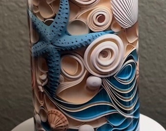 3D Ocean Tumbler Seashell Skinny Tumbler Ocean Theme Gift For Mom Starfish Custom Tumbler For Mother's Day Ocean Birthday Gift For Grandma