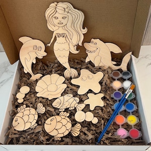 DIY Paint Kit For Kids Birthday Party Favor Summer Activity Mermaid Art For Girls Painting Gift For Kids DIY Ocean Painting Activity