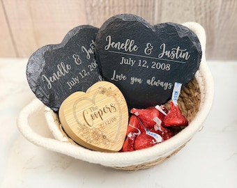 Personalized Valentine’s Day Gift Set Engraved Slate Coasters Custom Bottle Opener