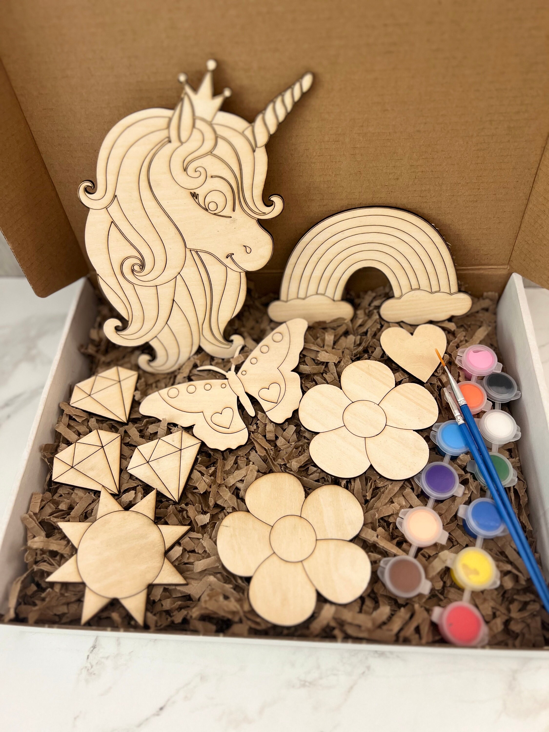 DIY Unicorn Paint Kit, Laser-Cut Wood, Kids Craft Unicorn Theme…