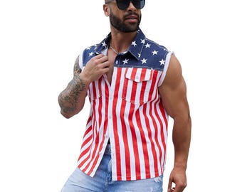American Flag Outerwear Vest St Patricks Day Sleeveless Jacket Christmas Gifts for Mens,Star Red White Stripes Vest Men
