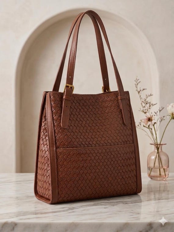 Woven Leather Tote Bag, Handwoven Shoulder Bag, Elegant Crossbody Purse
