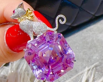 18K Kunzite Diamond Pendant (Cat)