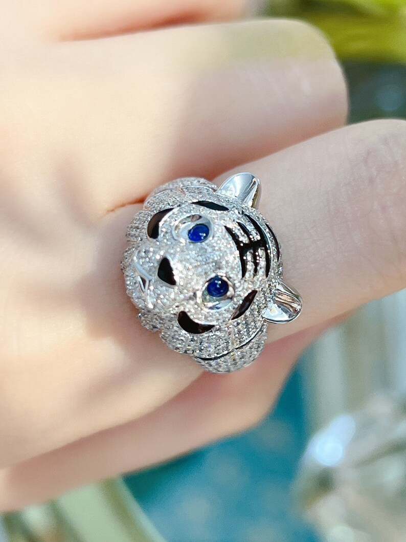 18K Diamond Ring tiger Etsy