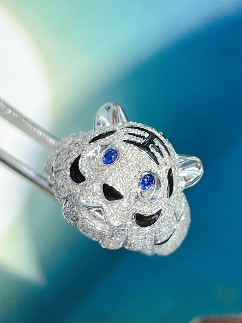 18K Diamond Ring tiger Etsy