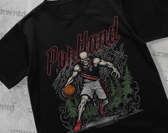 Portland Basketball Skeleton Graphic T-shirt - Vintage Trail Blazers Shirt