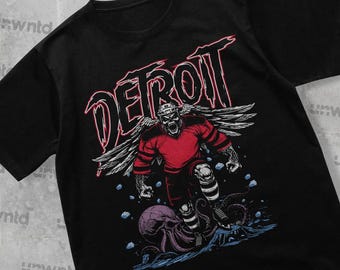 Detroit Hockey Skeleton Graphic Tee - Vintage rotes Flügel-Shirt