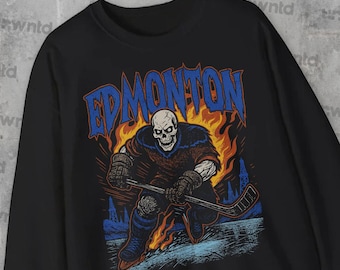 Edmonton Hockey Sweatshirt - Graphic Crewnecks - Skeleton - Crewneck - Bootleg Shirt - Vintage - Skeleton Crewnecks - Oilers