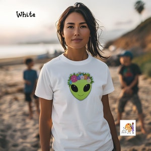 Roswell Princess Alien Head with Colorful Flower Crown Unisex Softstyle T-Shirt gift for him, gift for her
