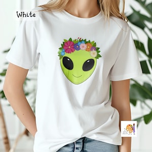 Roswell Princess Alien Head with Colorful Flower Crown Unisex Heavy Cotton T-Shirt gift for him, gift for her