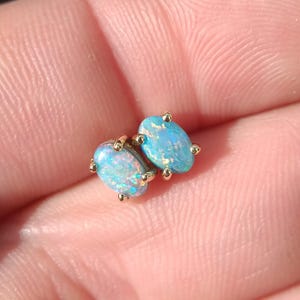 14k Gold Lightning Ridge Opal Stud Earrings Australian Opal