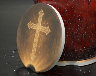 Posavasos de coche con cruz celta dorada / Inserto para portavasos de esteatita