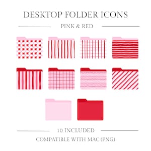 Iconos de carpeta rojos y rosas / Iconos de carpeta dibujados a mano para Mac / Paquete de iconos de escritorio bonitos / Paquete de iconos de carpeta de escritorio coquetos / Icono rosa para Mac