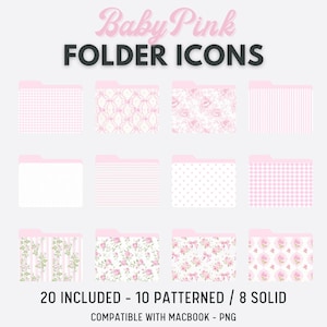 Iconos de carpeta de escritorio rosa claro para Mac / Conjunto de iconos de carpeta de Macbook rosa / Iconos de carpeta de tema Coquette estéticos / Lindo conjunto de iconos de escritorio rosa