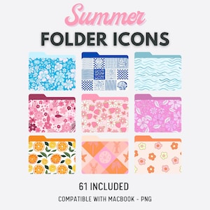 Summer Desktop Folder Icons for Mac | Floral Macbook Folder Icon Set | Coquette Theme Folder Icons Aesthetic | cute desktop Icon set pink