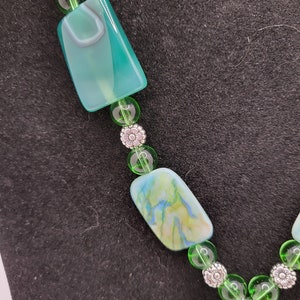 Silk Necklace Light Green with Heart Beaded Charm