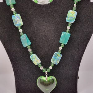 Silk Necklace Light Green with Heart Beaded Charm main image 1