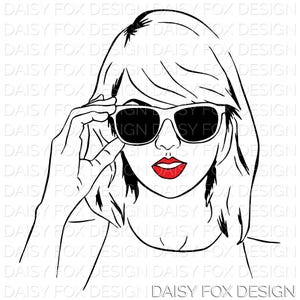 Taylor con labbra rosse e occhiali da sole SVG PNG DXF Pdf Jpg / Download digitale / File di taglio Cricut / File Svg