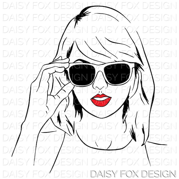 Taylor with Red Lips and Sunglasses SVG PNG DXF Pdf Jpg | Digital Download | Cricut Cut Files | Svg Files