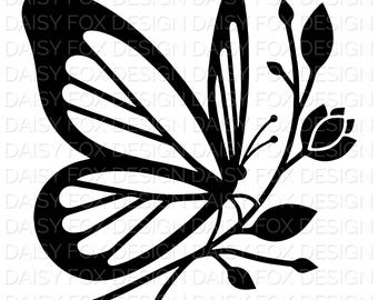 Vlinder op bloem SVG: Cricut Cut-bestand (digitale download)