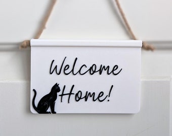 Letrero de bienvenida para gatos: colgador de puerta hecho a mano, decoración del hogar