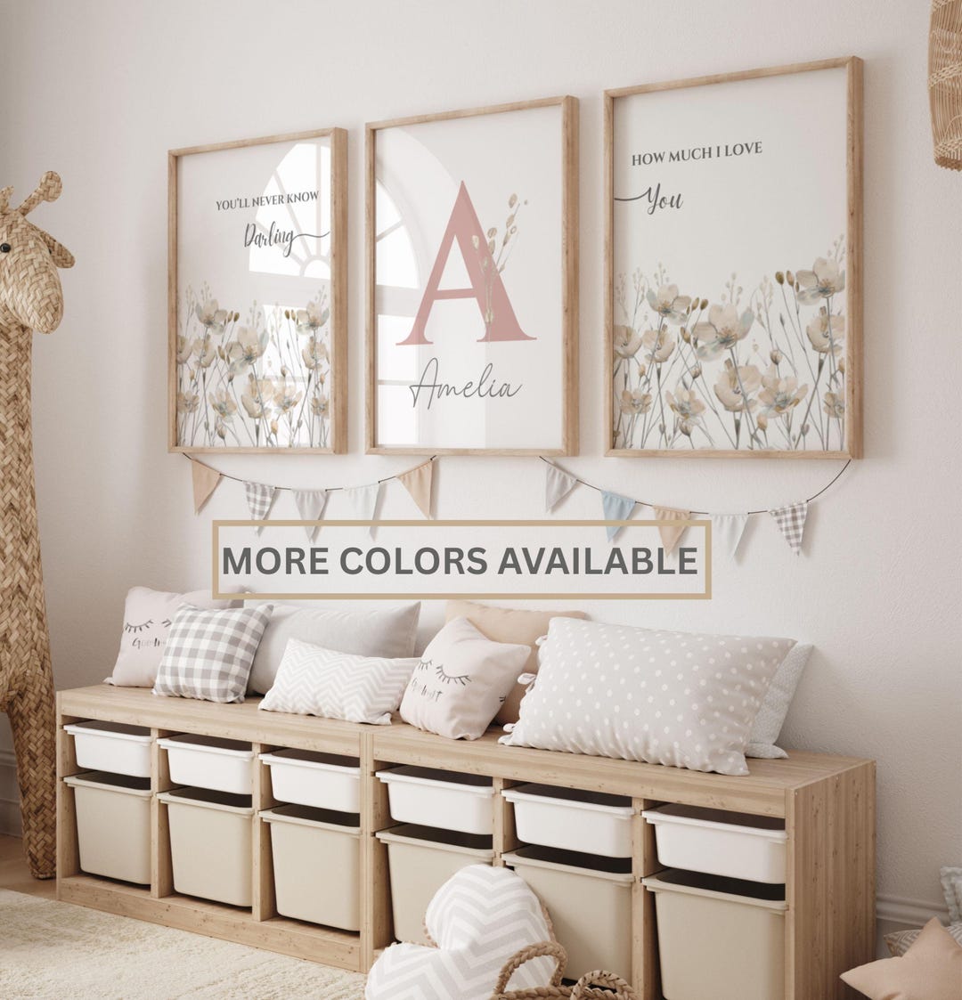 Personalized Wildflower Nursery Prints Set of 3, Boho Baby Girl Decor ...