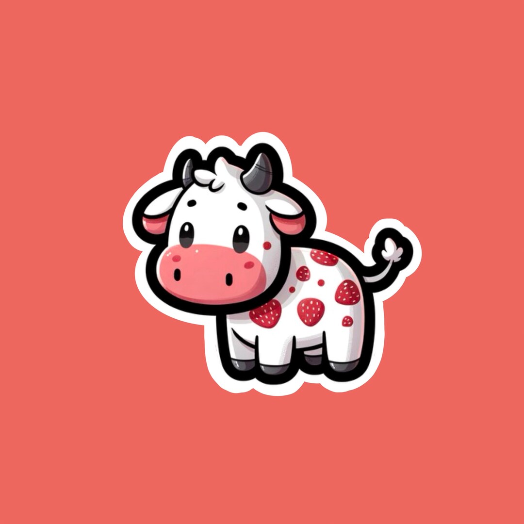 Cute Strawberry Pink Spotted Cow Sticker | Kawaii Animal Farm Water ...