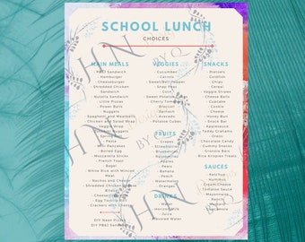 School Lunch Meal Planner, Bento Kids Lunch Planner, Healthy School Lunch Ideas, Printable PDF