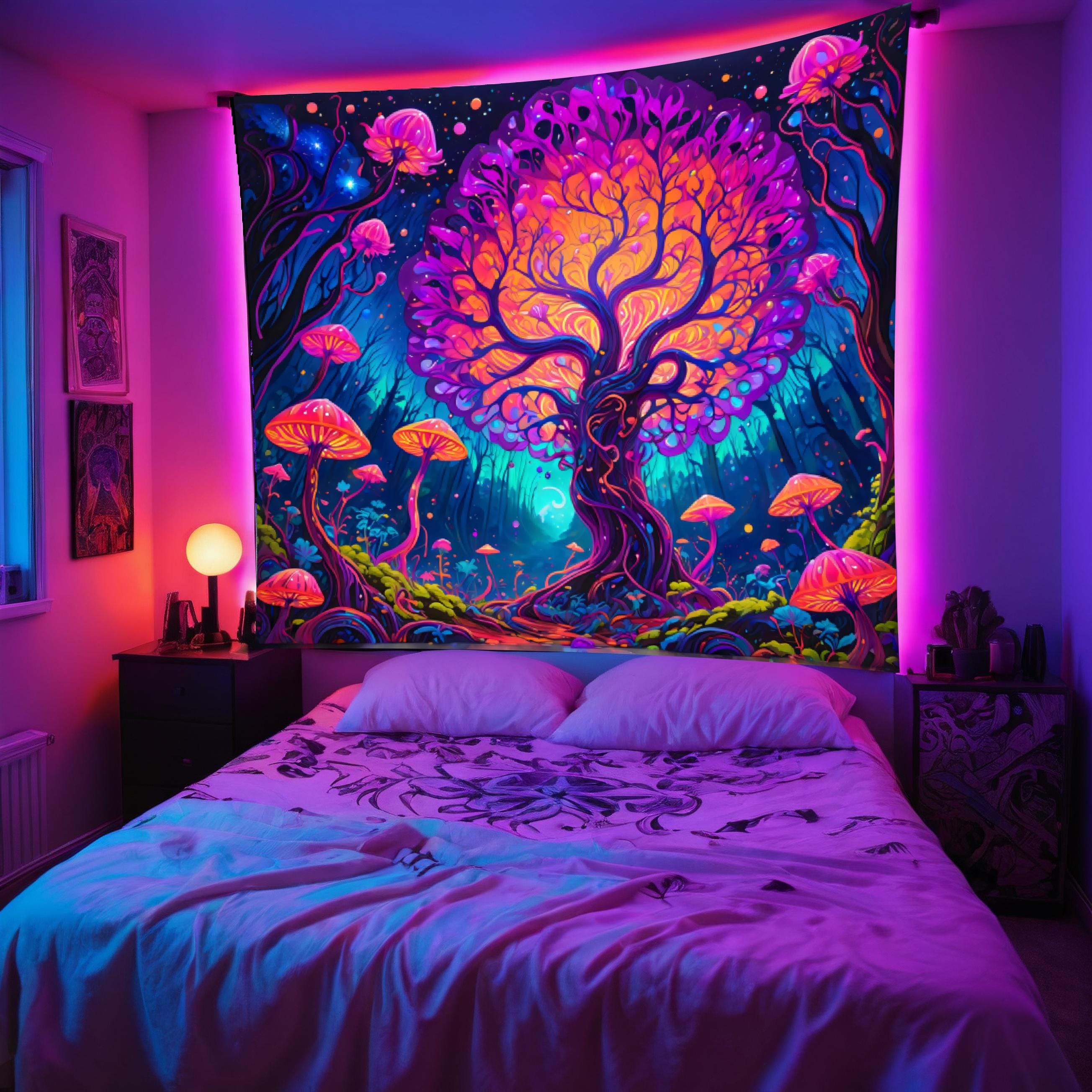 Tapisserie Murale Psychédélique Phase De Lune - Décor étoiles Noires Et  Motifs Mystiques - 210x150 Cm Tapisserie Phases Lune Psychédélique 210x150cm, image size:2608x2608