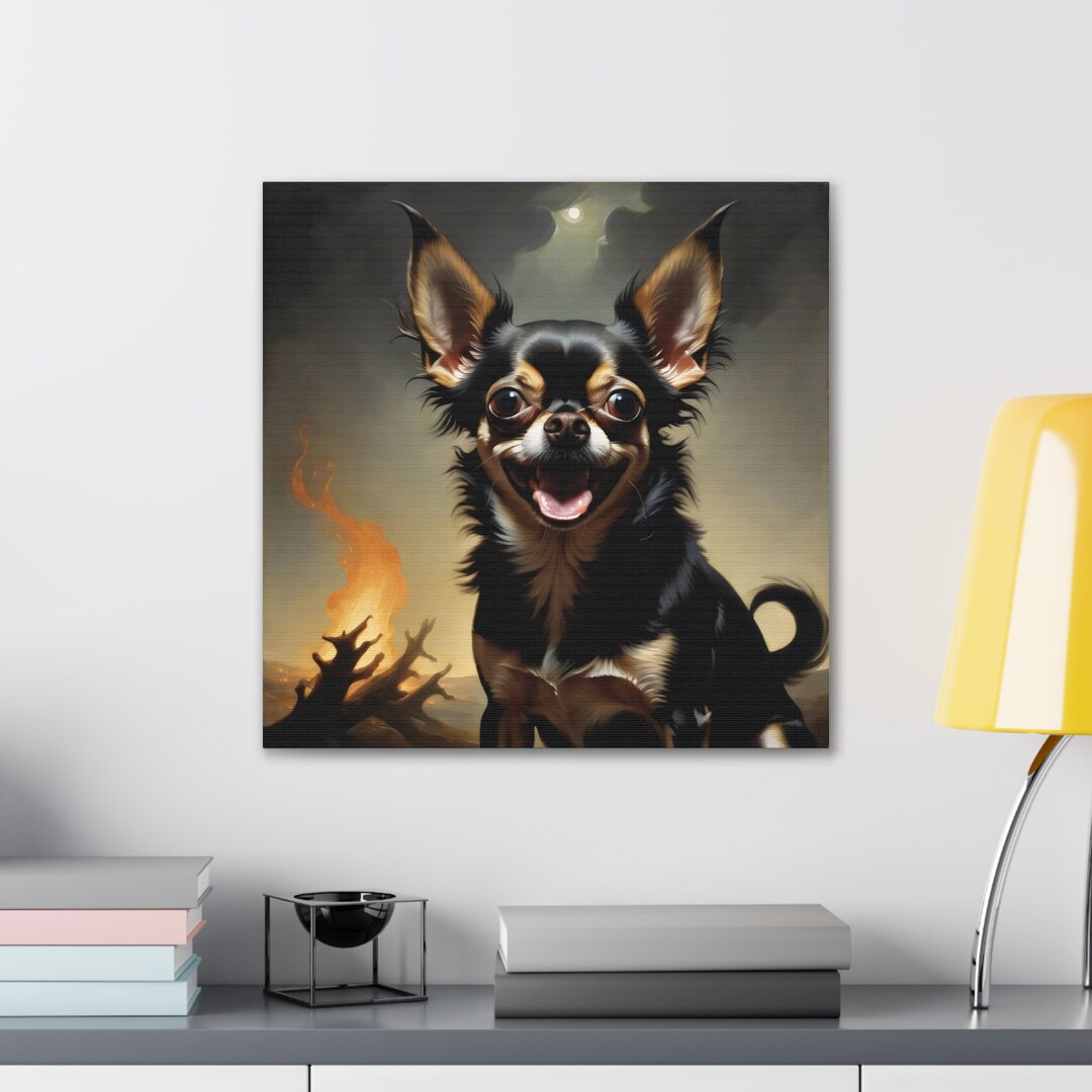 Chiwawa Dog Canvased Wall Art. Evil Chihuahua, Did He Start the Fire ...