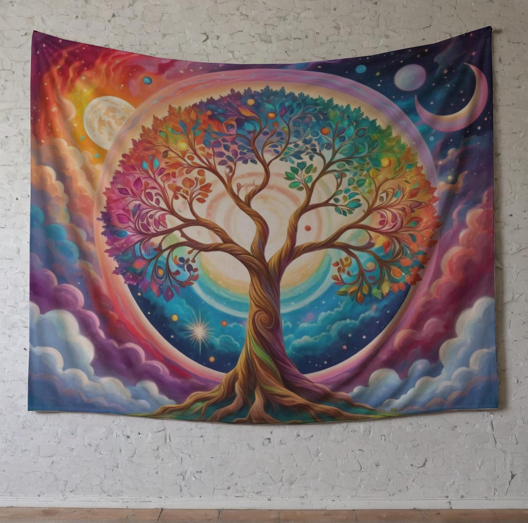 Celestial Tree of Life Tapestry, Wall Decor, Stars and Moons Art ...