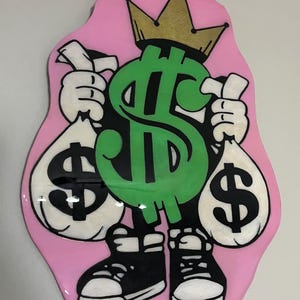 Crowned Money Bags Resin Wall Art - Hustler Decor - Get Money Aesthetic Rich Vibes Money Entrepreneur Room Decor Handmade Unique Pop Art