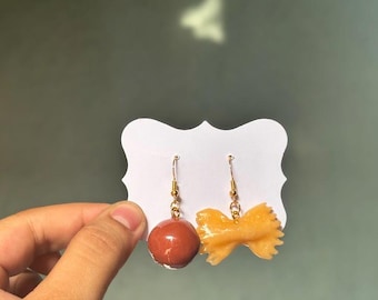 Handmade Pasta Earrings: Bow Tie & Meatball, Polymer Clay