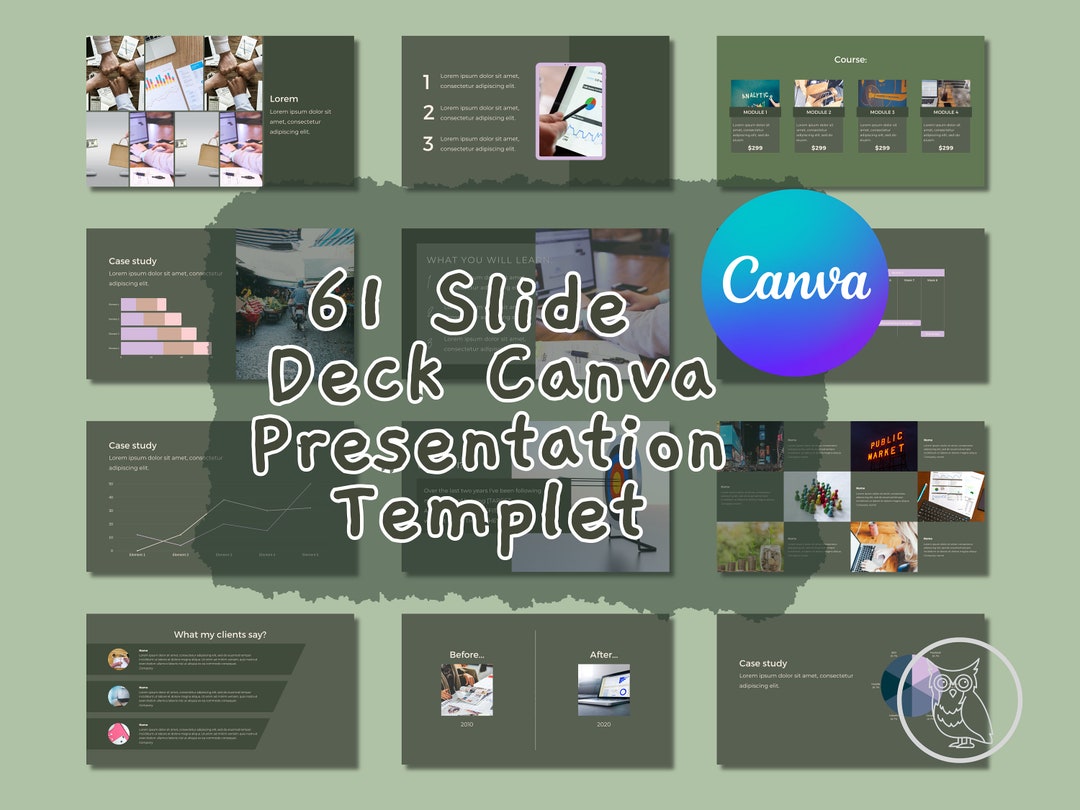 61 Slide Deck Canva Presentation Templet,compatible With Canva ...