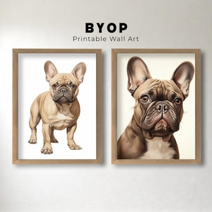 Pair of Hyperrealistic French Bulldog Prints, Printable Dog Art, Instant Download