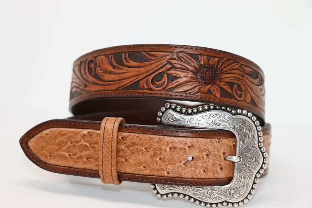 Y2K Western vintage Embossed Ostrich Statement leather Belt Vintage statement belt waldorf - Gem main image 3