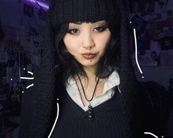 Handmade Crochet Bunny Beanie with Skull
