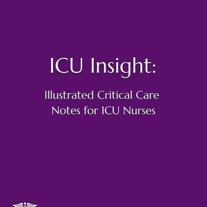 May include: A book cover with a deep purple background. The title "ICU Insight:" is in large white letters, followed by "Illustrated Critical Care Notes for ICU Nurses." The author's name and credentials are at the bottom.