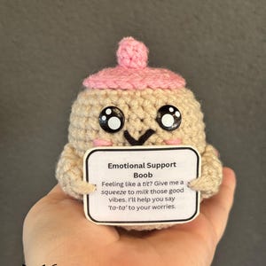 Emotional Support Boob Crochet Pattern with Printable Tag in 3 Sizes - Small, Medium, Large