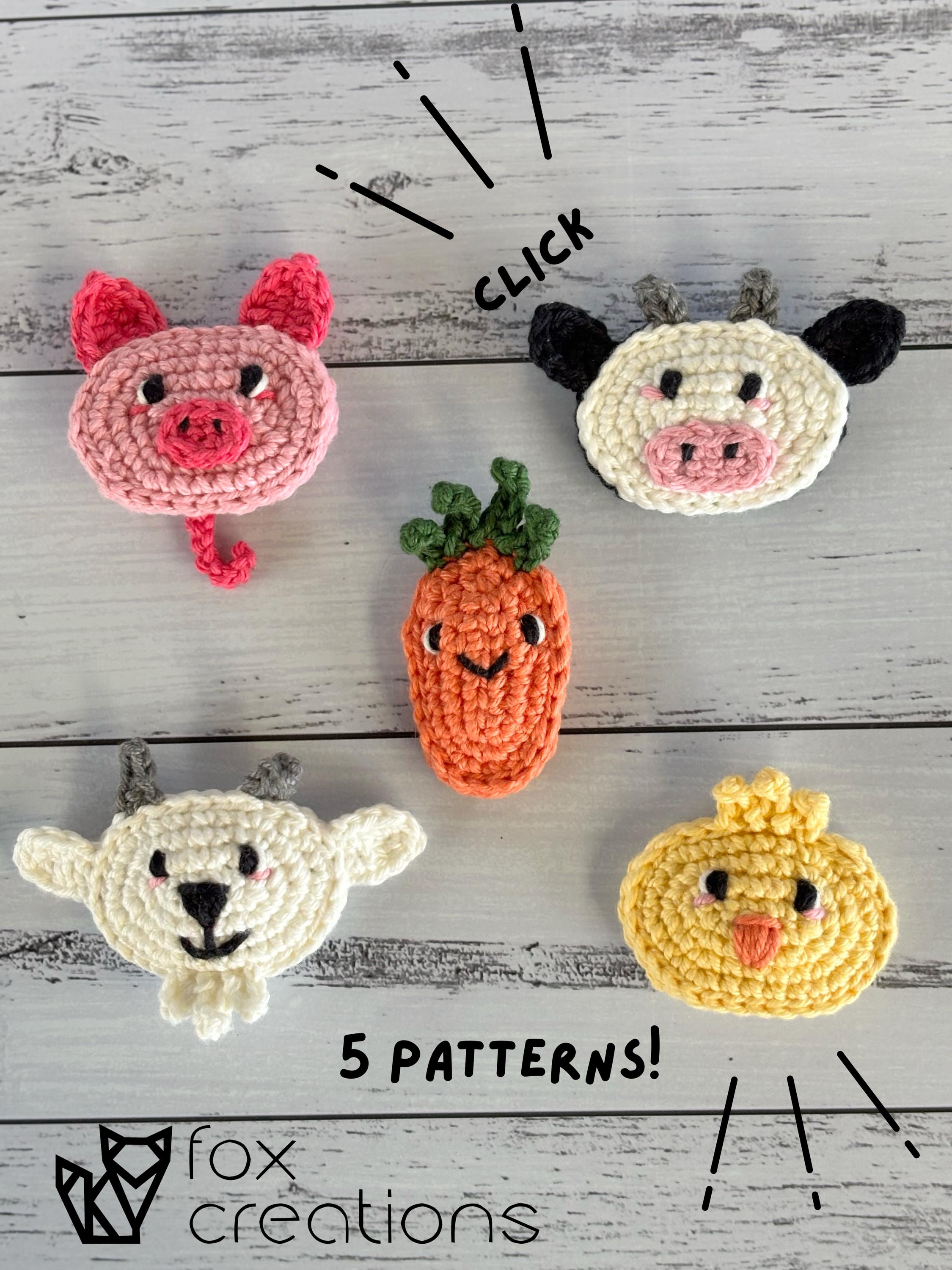 36 Crochet Hair Clips with Sunflowers, Bows, Flowers, and Fruit 19 Farm Hair Clip Fidget Crochet Pattern Bundle