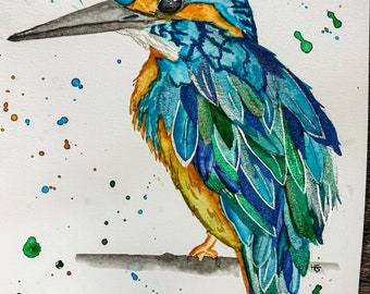 Original handgemaltes Aquarell Eisvogel