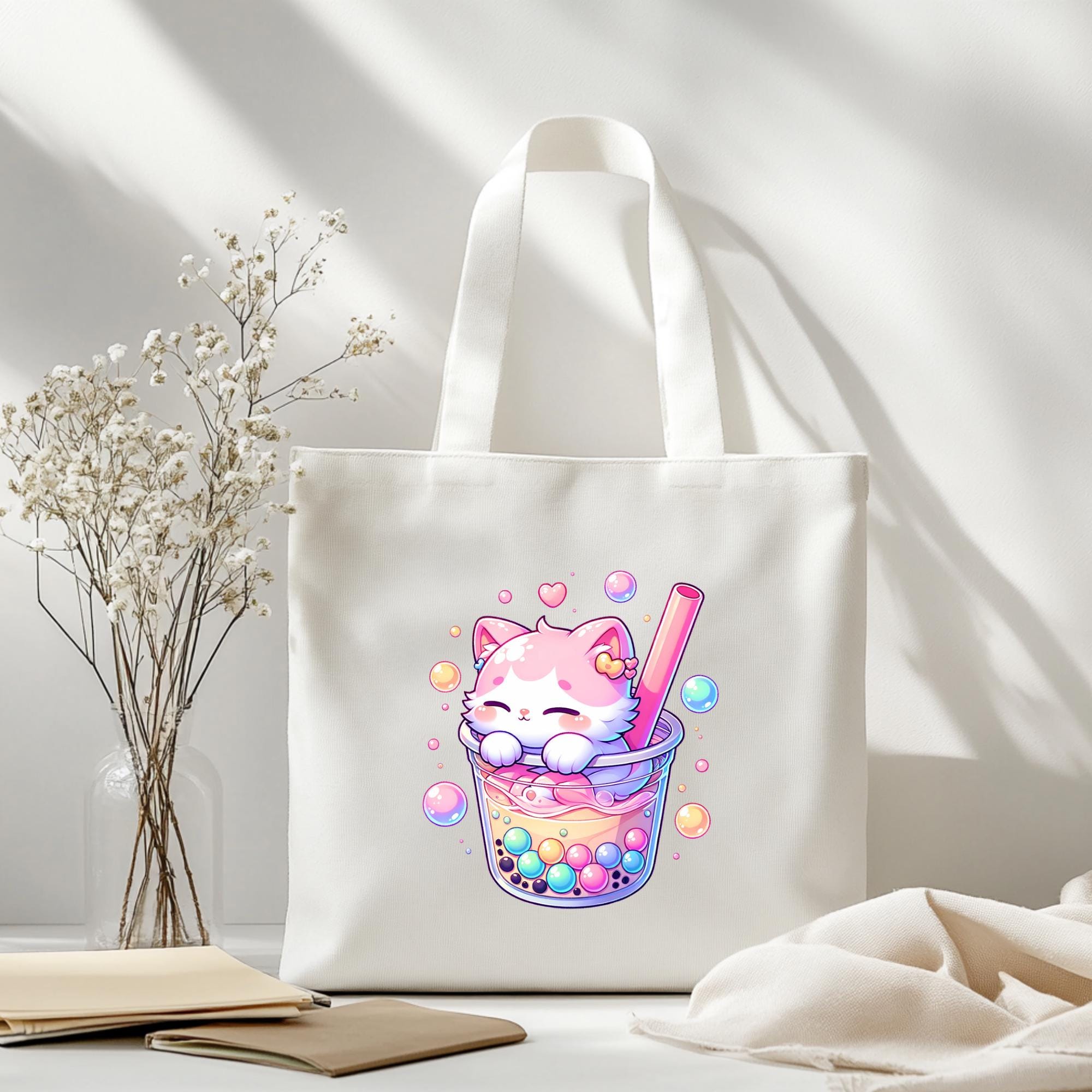 Kawaii Pink Cat Bubble Tea Png, Cute Pink Cat, Sublimation Design, Pink ...