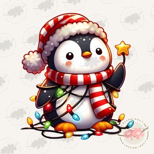 Cute penguin png, kawaii penguin stickers, christmas penguin sublimation, christmas light png, winter penguin png, christmas clipart, POD
